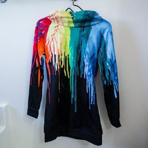 Rainbow Paint Splatter Hoodie Neon  Form Fitting